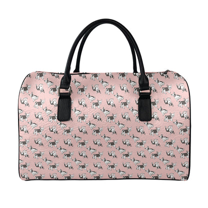 Cute French Bulldog Puppy Pattern Print Leather Duffle Bag