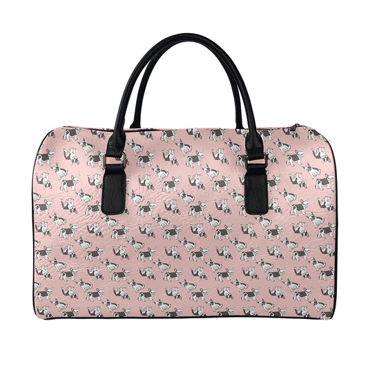 Cute French Bulldog Puppy Pattern Print Leather Duffle Bag