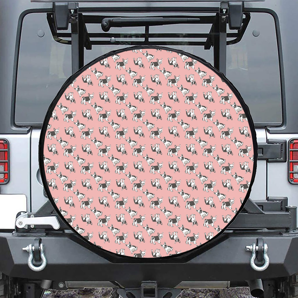 Cute French Bulldog Puppy Pattern Print Leather Spare Tire Cover