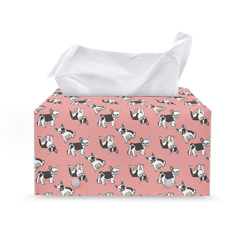 Cute French Bulldog Puppy Pattern Print Leather Tissue Box Cover