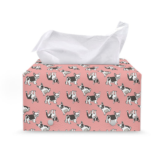 Cute French Bulldog Puppy Pattern Print Leather Tissue Box Cover