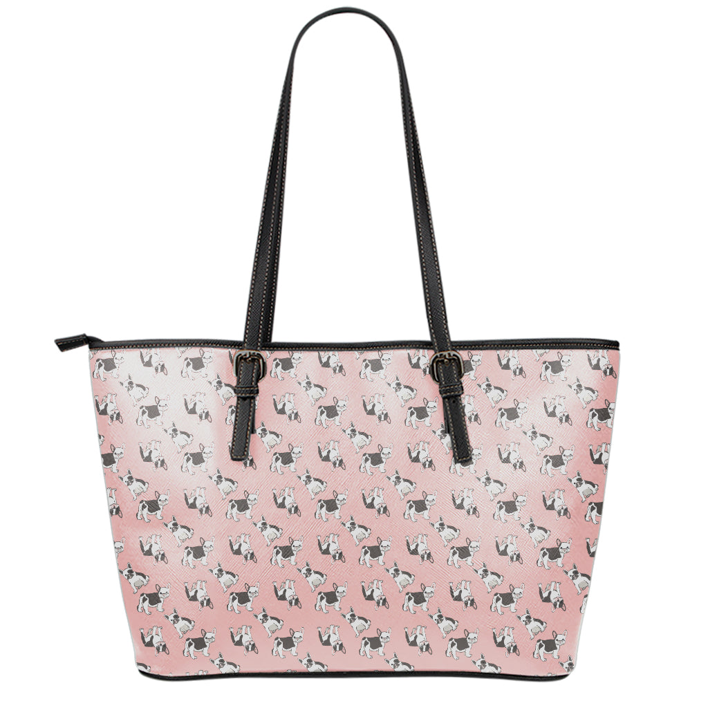 Cute French Bulldog Puppy Pattern Print Leather Tote Bag