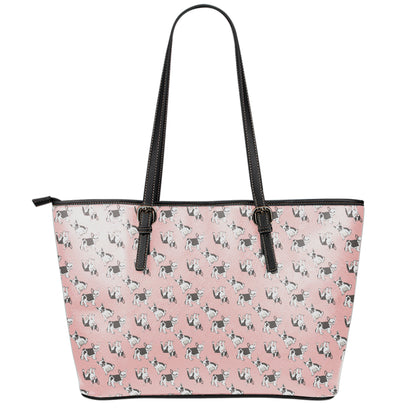 Cute French Bulldog Puppy Pattern Print Leather Tote Bag