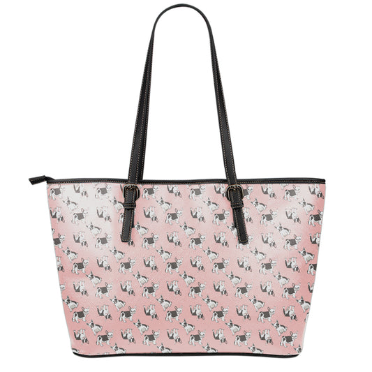 Cute French Bulldog Puppy Pattern Print Leather Tote Bag