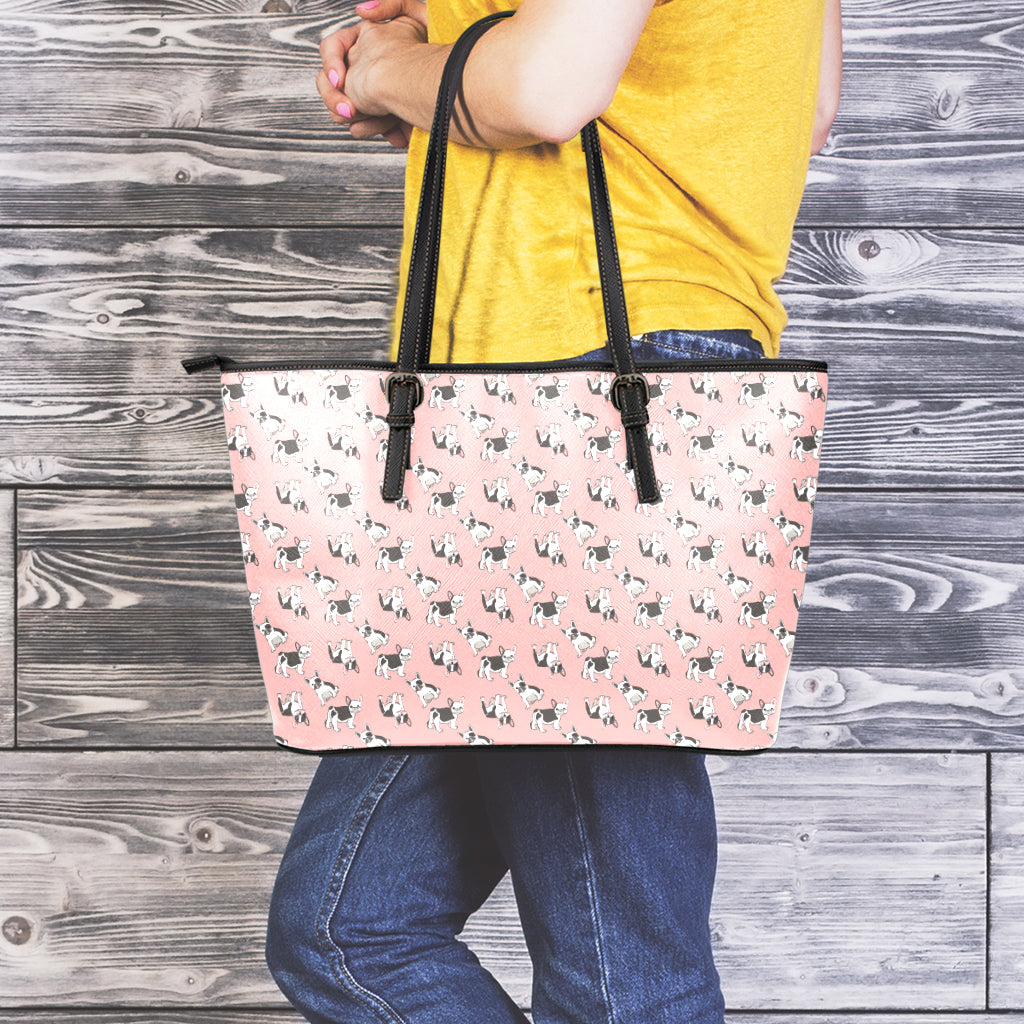 Cute French Bulldog Puppy Pattern Print Leather Tote Bag