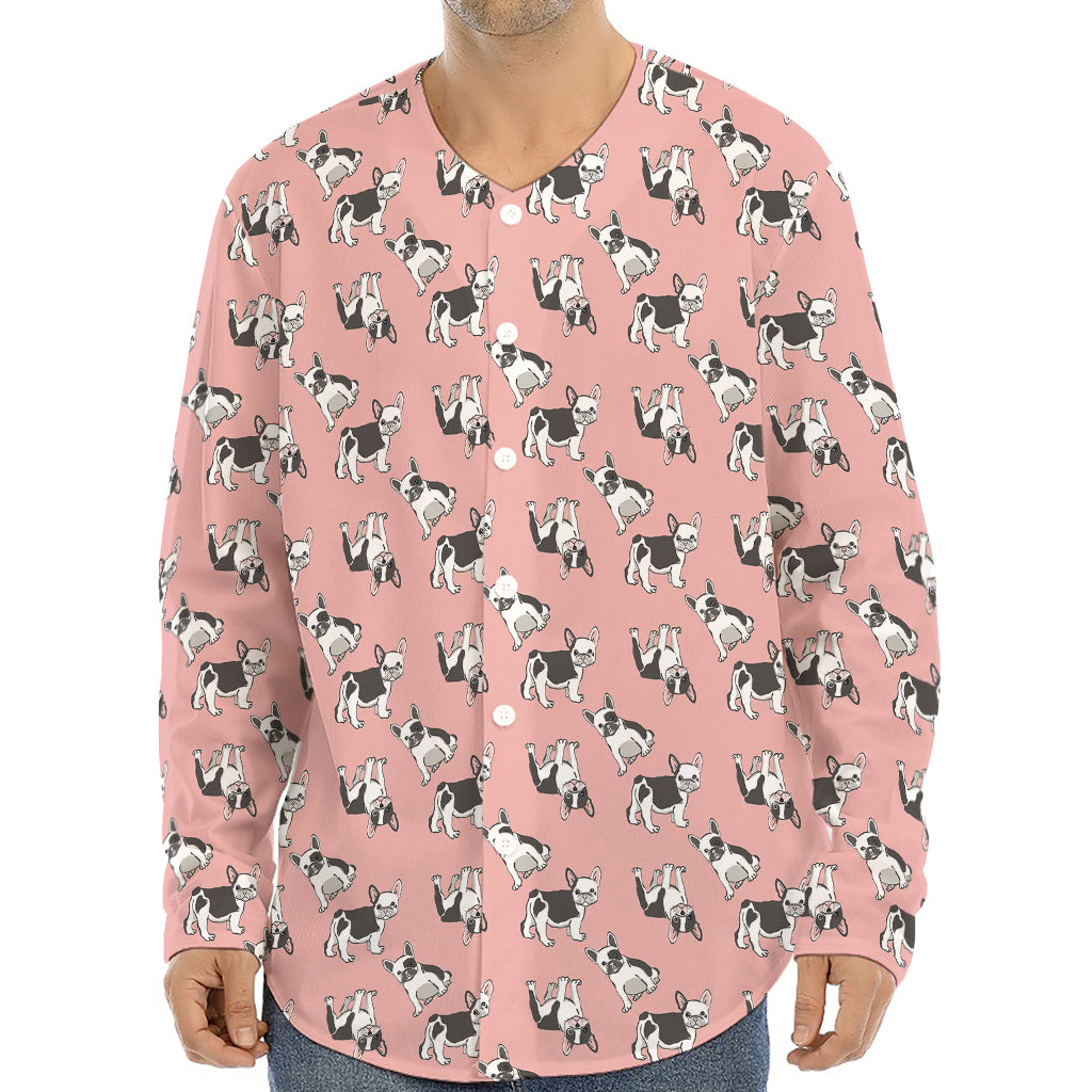 Cute French Bulldog Puppy Pattern Print Long Sleeve Baseball Jersey