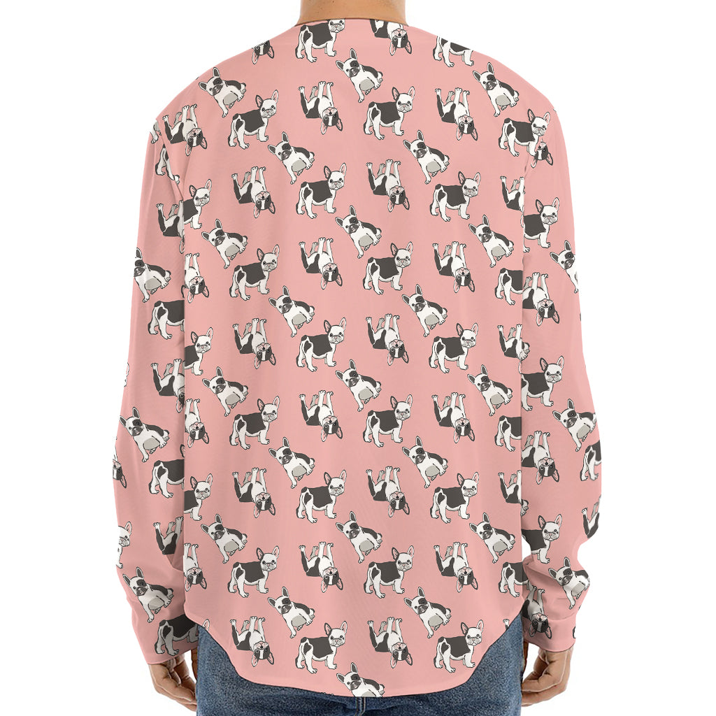 Cute French Bulldog Puppy Pattern Print Long Sleeve Baseball Jersey