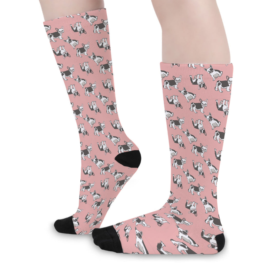 Cute French Bulldog Puppy Pattern Print Long Socks