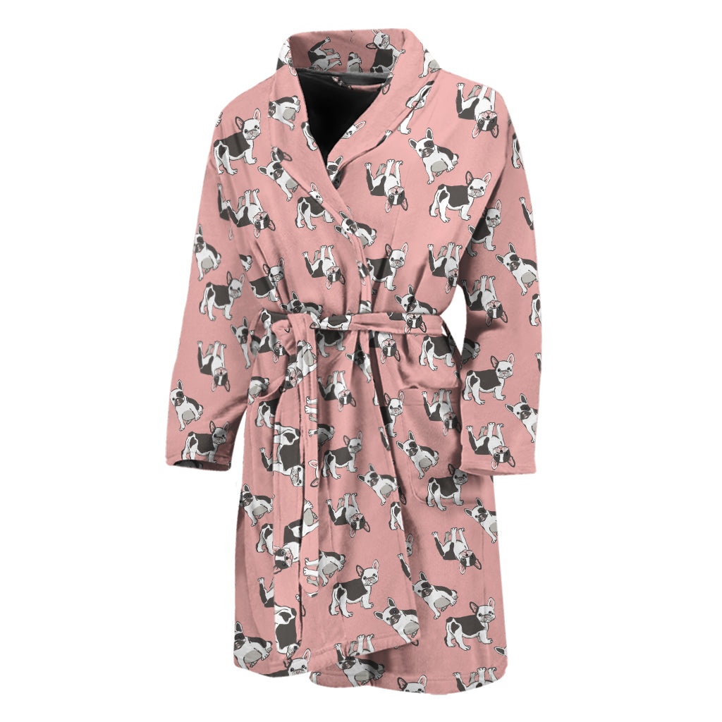 Cute French Bulldog Puppy Pattern Print Men's Bathrobe