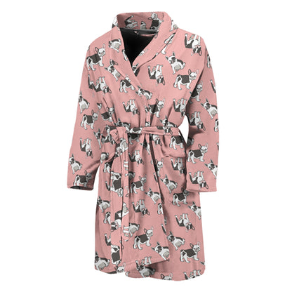 Cute French Bulldog Puppy Pattern Print Men's Bathrobe
