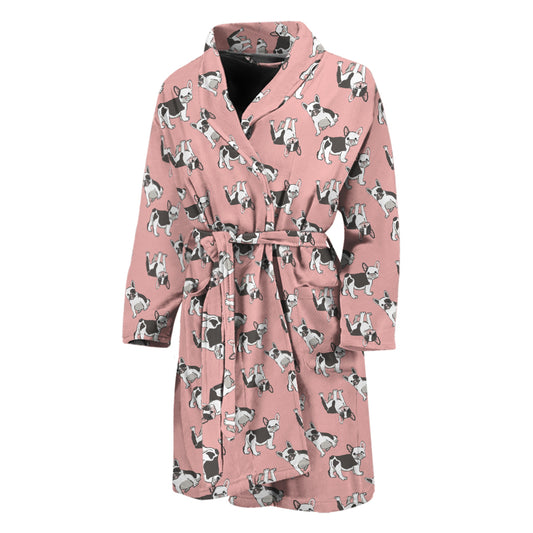 Cute French Bulldog Puppy Pattern Print Men's Bathrobe