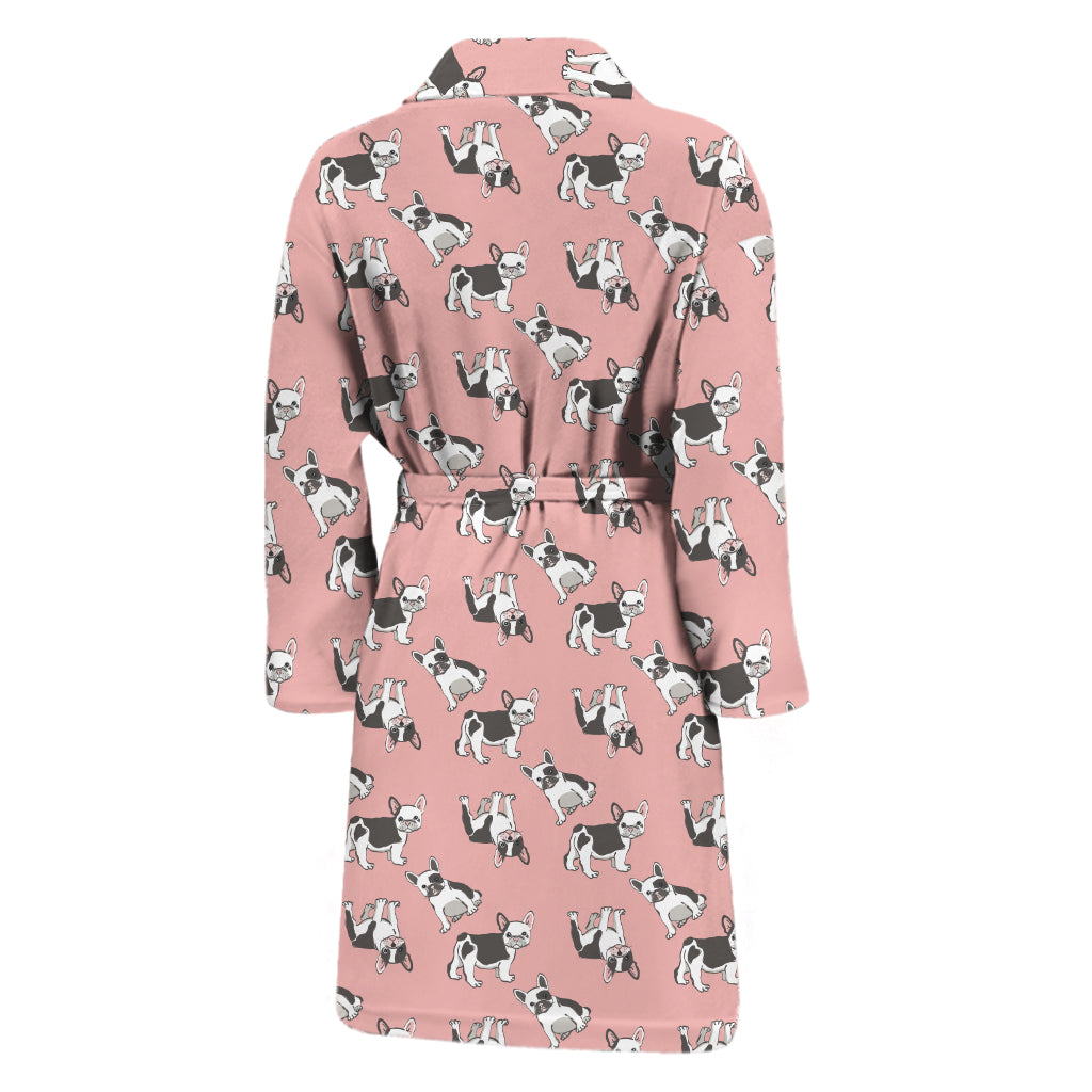 Cute French Bulldog Puppy Pattern Print Men's Bathrobe