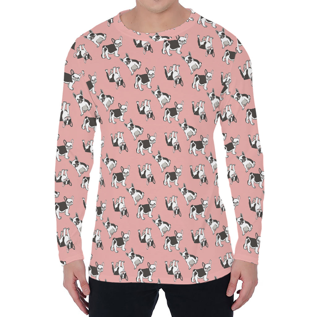 Cute French Bulldog Puppy Pattern Print Men's Long Sleeve T-Shirt