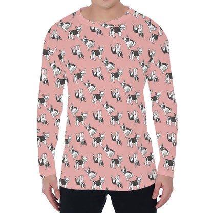 Cute French Bulldog Puppy Pattern Print Men's Long Sleeve T-Shirt