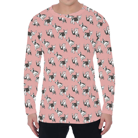 Cute French Bulldog Puppy Pattern Print Men's Long Sleeve T-Shirt