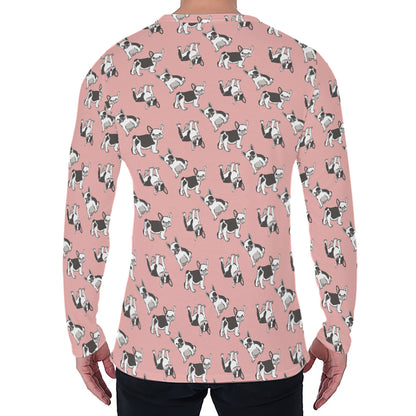 Cute French Bulldog Puppy Pattern Print Men's Long Sleeve T-Shirt