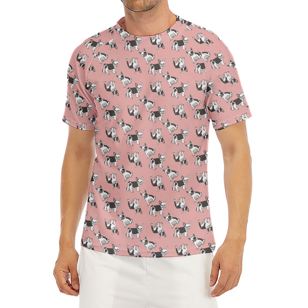 Cute French Bulldog Puppy Pattern Print Men's Short Sleeve Rash Guard