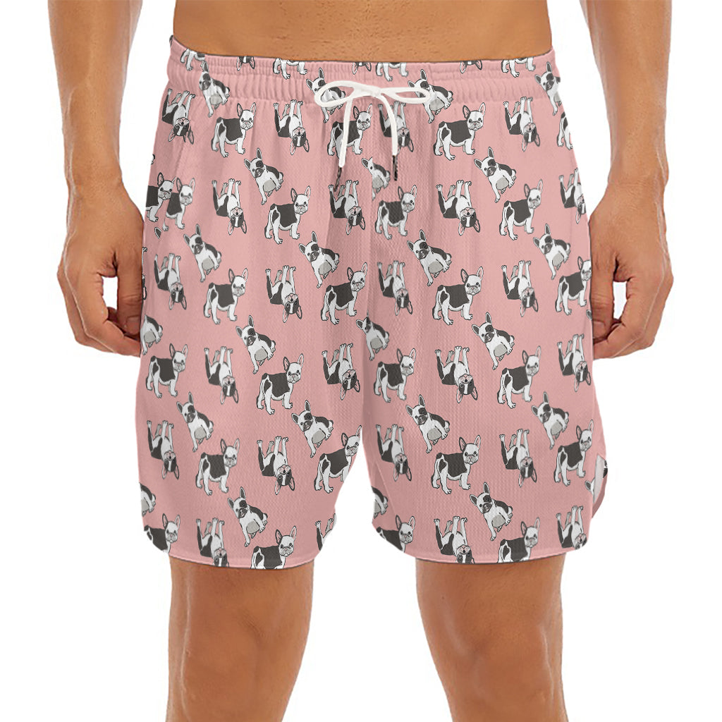 Cute French Bulldog Puppy Pattern Print Men's Split Running Shorts