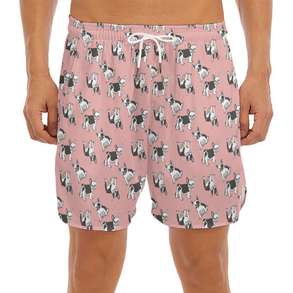 Cute French Bulldog Puppy Pattern Print Men's Split Running Shorts