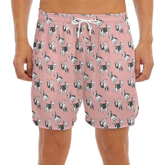 Cute French Bulldog Puppy Pattern Print Men's Split Running Shorts