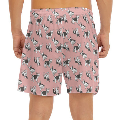 Cute French Bulldog Puppy Pattern Print Men's Split Running Shorts