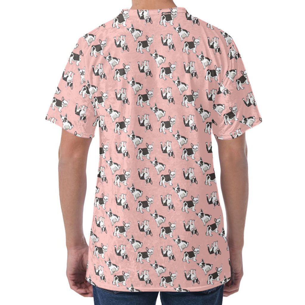 Cute French Bulldog Puppy Pattern Print Men's Velvet T-Shirt