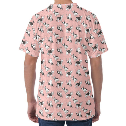 Cute French Bulldog Puppy Pattern Print Men's Velvet T-Shirt