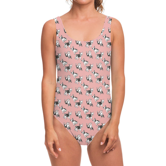 Cute French Bulldog Puppy Pattern Print One Piece Swimsuit
