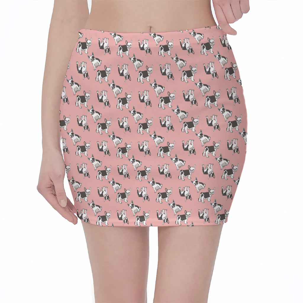 Cute French Bulldog Puppy Pattern Print Pencil Mini Skirt