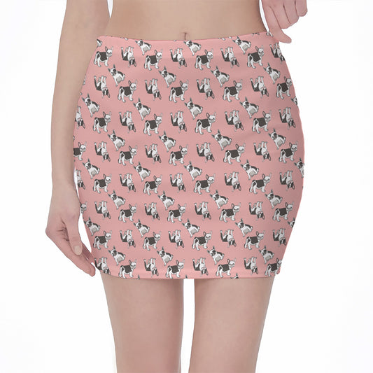 Cute French Bulldog Puppy Pattern Print Pencil Mini Skirt