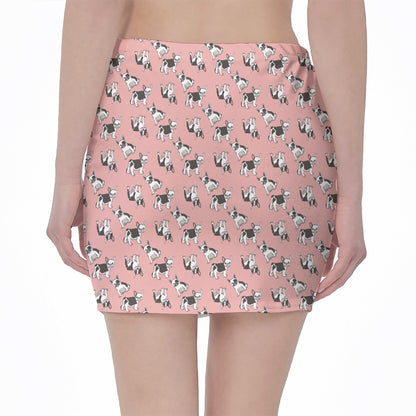 Cute French Bulldog Puppy Pattern Print Pencil Mini Skirt