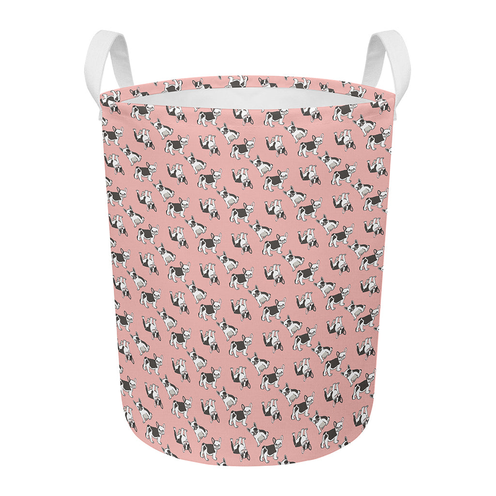 Cute French Bulldog Puppy Pattern Print Round Laundry Basket