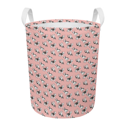 Cute French Bulldog Puppy Pattern Print Round Laundry Basket