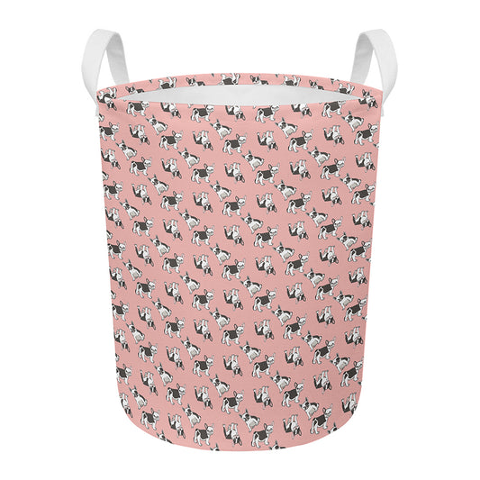 Cute French Bulldog Puppy Pattern Print Round Laundry Basket
