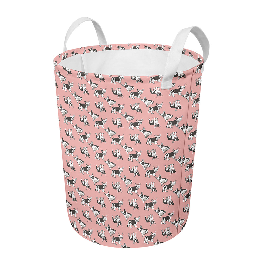 Cute French Bulldog Puppy Pattern Print Round Laundry Basket