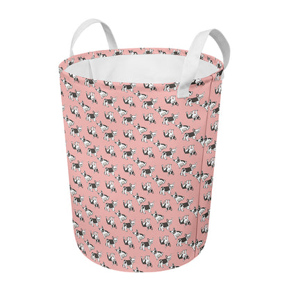 Cute French Bulldog Puppy Pattern Print Round Laundry Basket