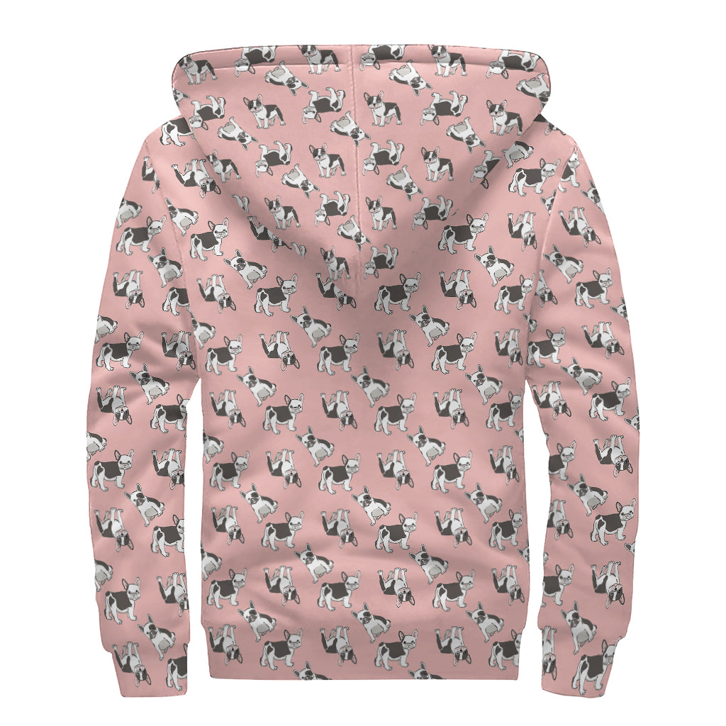 Cute French Bulldog Puppy Pattern Print Sherpa Lined Zip Up Hoodie