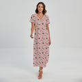Cute French Bulldog Puppy Pattern Print Short Sleeve Maxi Dress