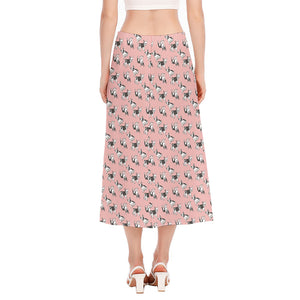 Cute French Bulldog Puppy Pattern Print Side Slit Midi Skirt