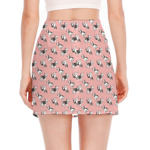 Cute French Bulldog Puppy Pattern Print Side Slit Mini Skirt