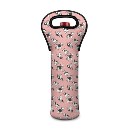 Cute French Bulldog Puppy Pattern Print Single Neoprene Wine Tote