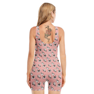 Cute French Bulldog Puppy Pattern Print Sleeveless One Piece Swimsuit