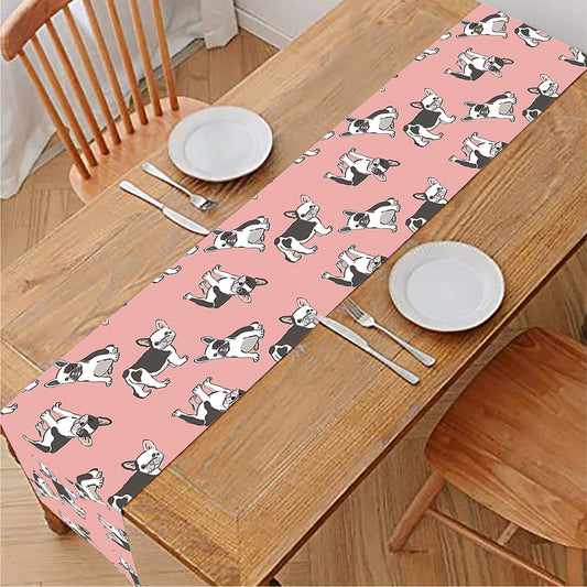 Cute French Bulldog Puppy Pattern Print Table Runner
