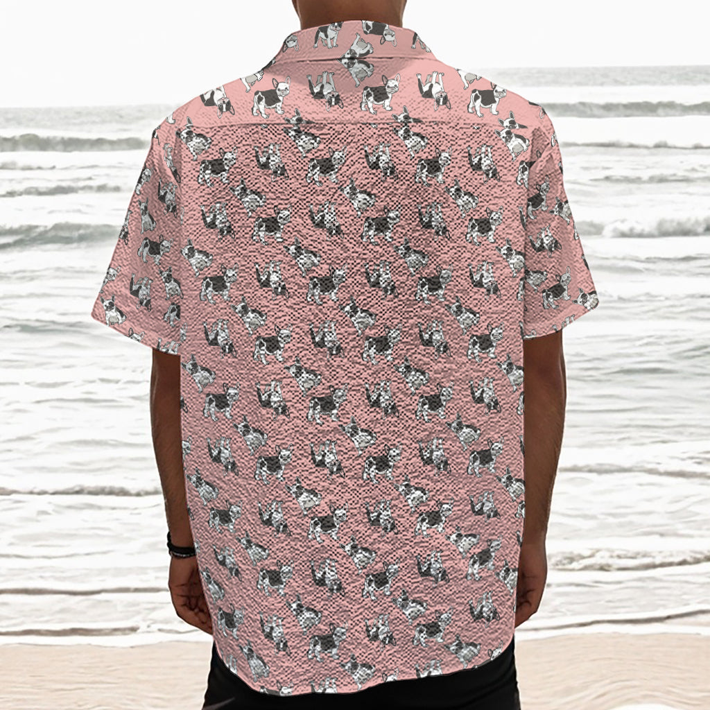 Cute French Bulldog Puppy Pattern Print Textured Short Sleeve Shirt