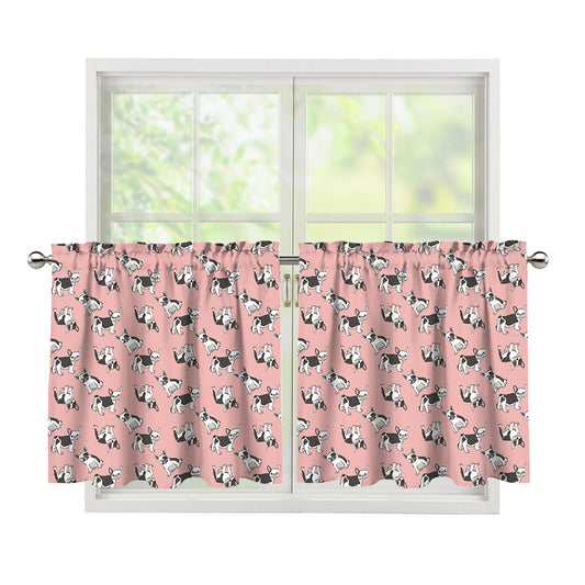 Cute French Bulldog Puppy Pattern Print Tier Curtains