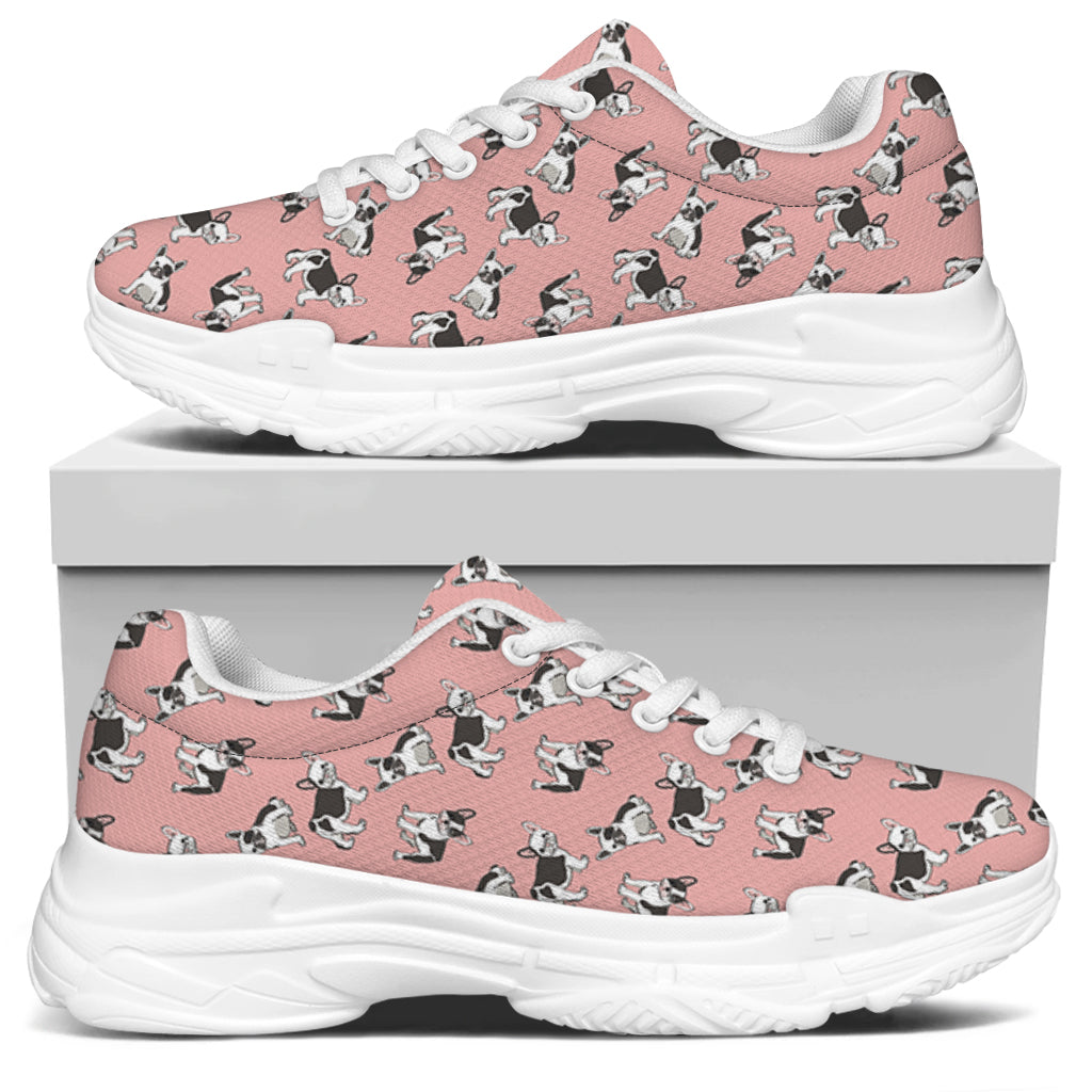 Cute French Bulldog Puppy Pattern Print White Chunky Shoes