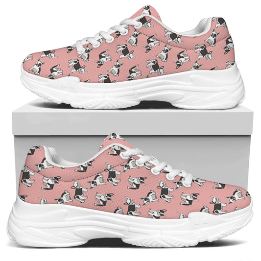 Cute French Bulldog Puppy Pattern Print White Chunky Shoes