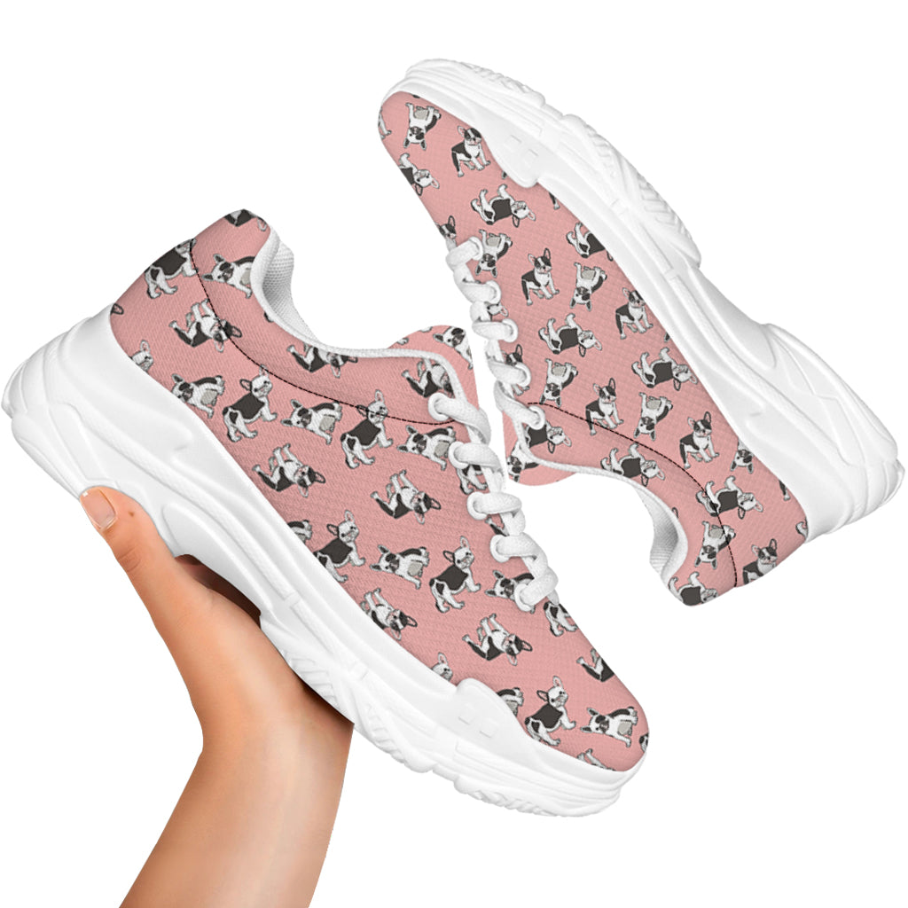 Cute French Bulldog Puppy Pattern Print White Chunky Shoes