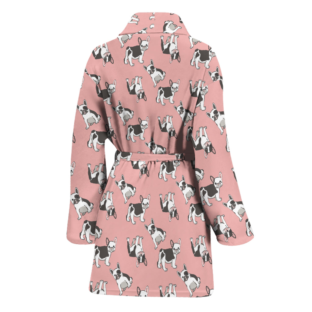Cute French Bulldog Puppy Pattern Print Women's Bathrobe