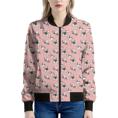 Cute French Bulldog Puppy Pattern Print Women's Bomber Jacket